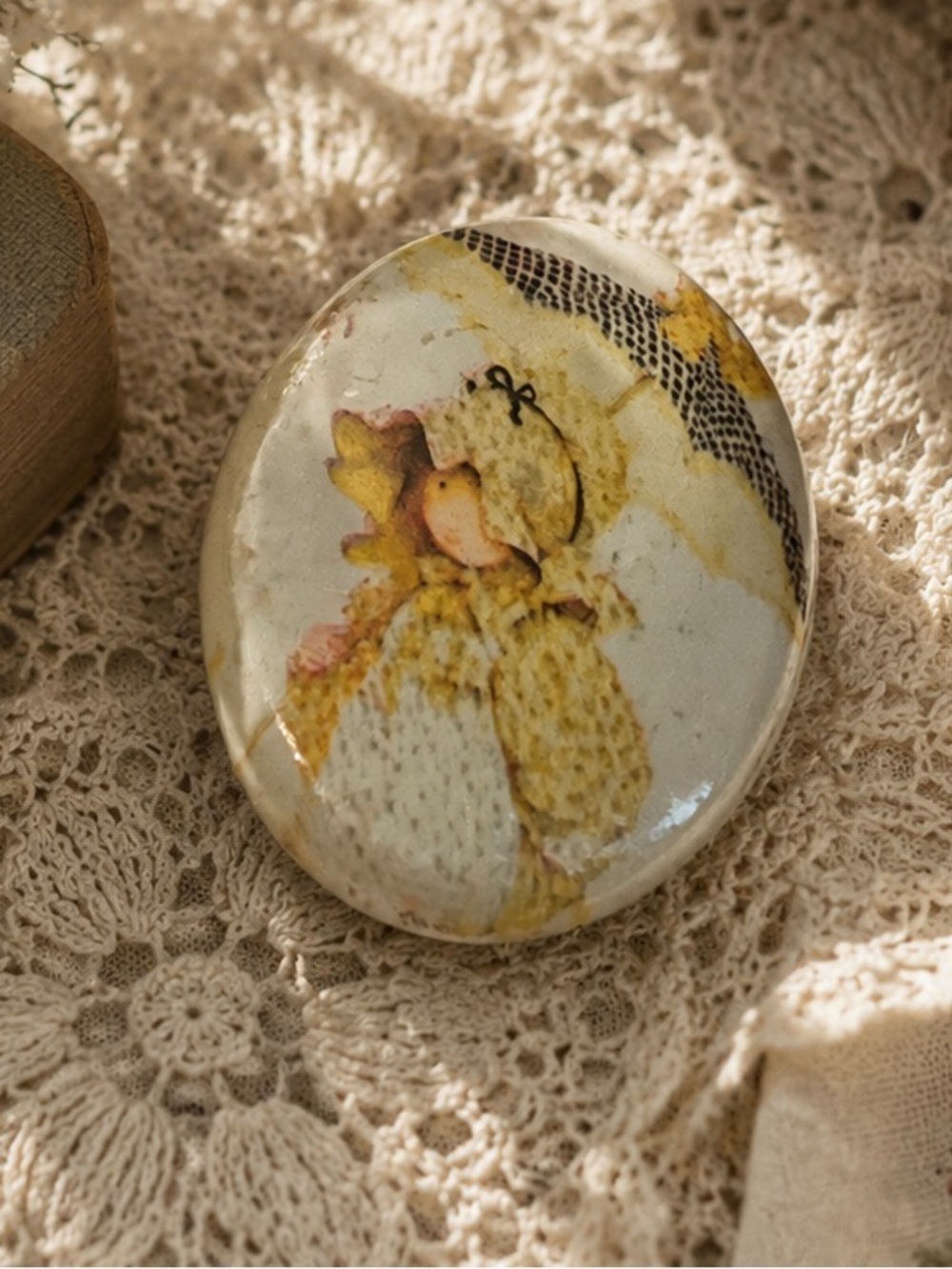 Vintage Handmade Brooch Girl With Umbrella